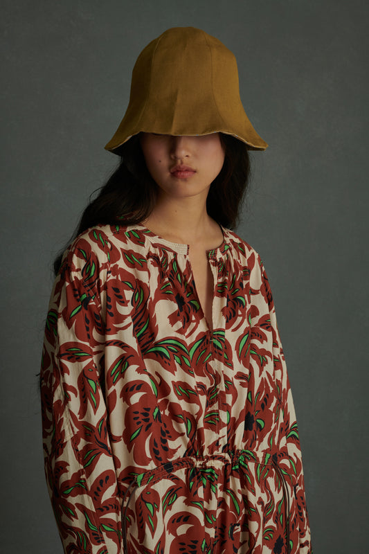 Robe Agnes - Terre Battue/Vert - Coton - Femme